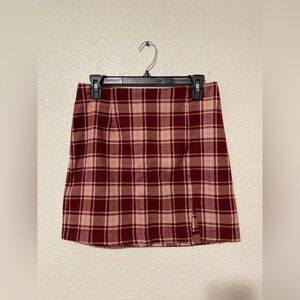 Maroon Plaid Mini Skirt